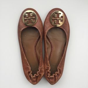 Tory Burch Reva Flats, Brown Leather + Snakeskin